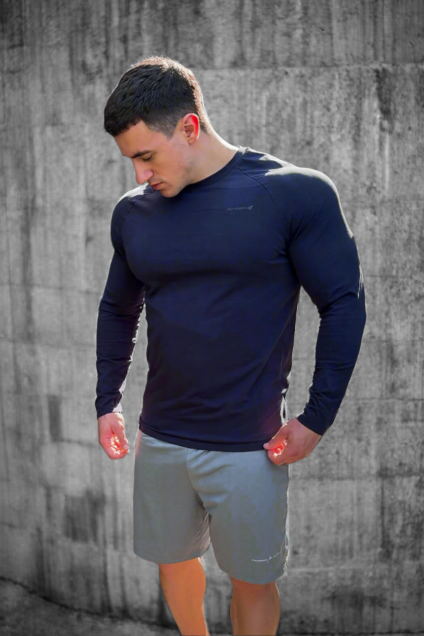 Titan Muscle-Fit Long Sleeve T-Shirt - Navy