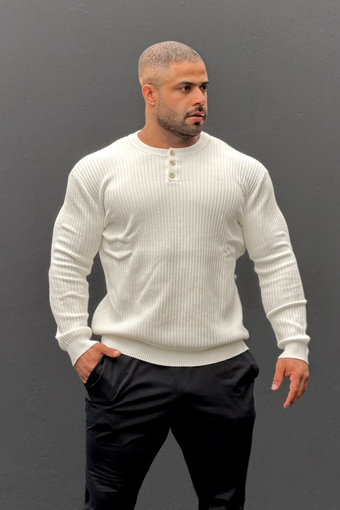 Classic Henley Sweater - Cream