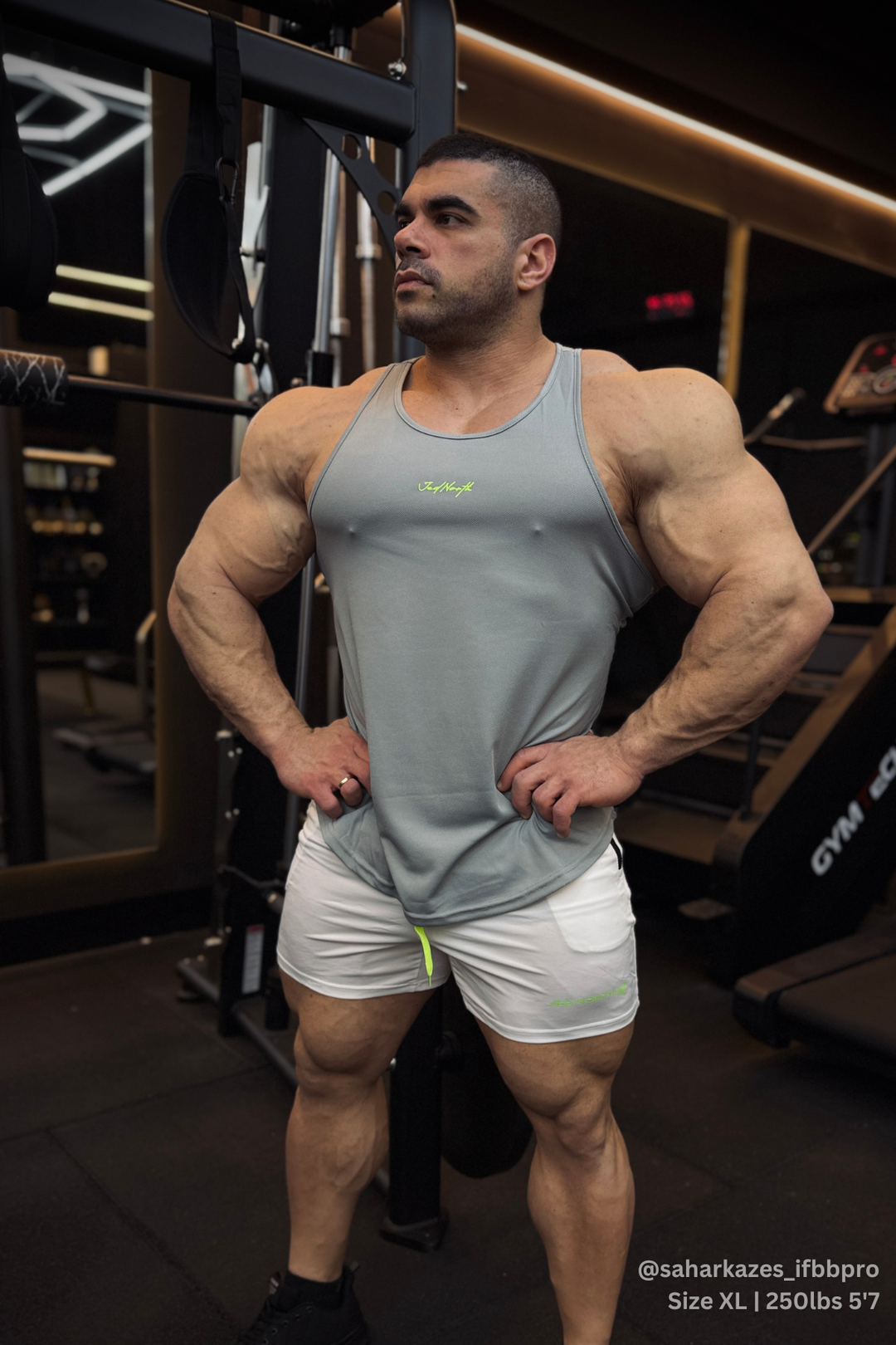 Fast-Dry Bodybuilding Workout Stringer - Light Gray w/ Neon Logo