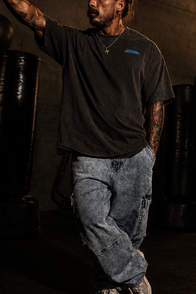 Acid Washed Oversized T-Shirt - Charcoal Black