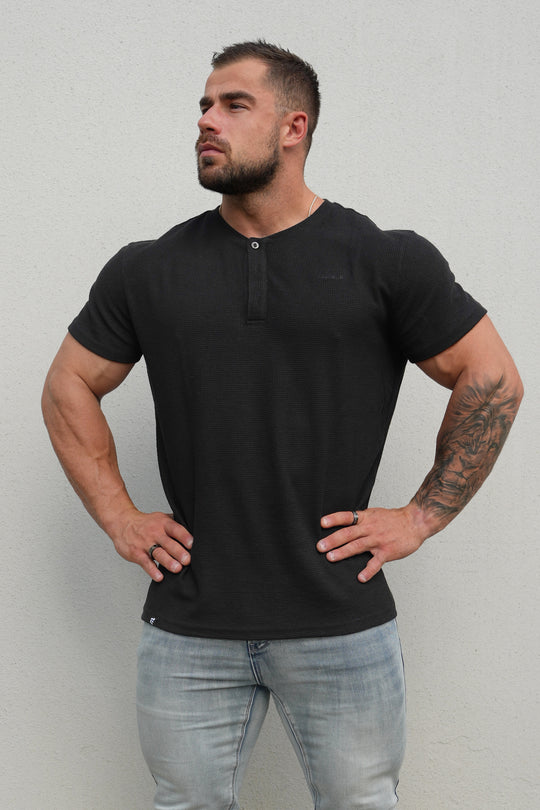 Waffle Henley T-Shirt - Black