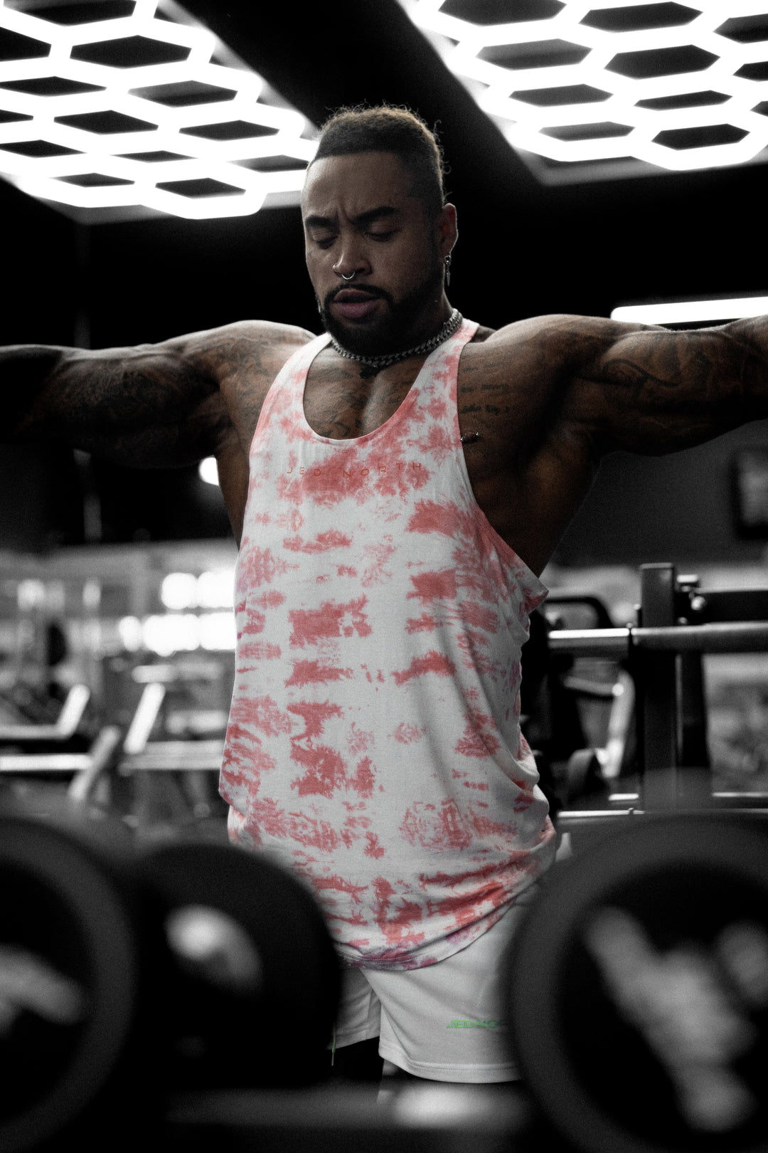Classic Bodybuilding Racerback Stringer - Red Tie Dye