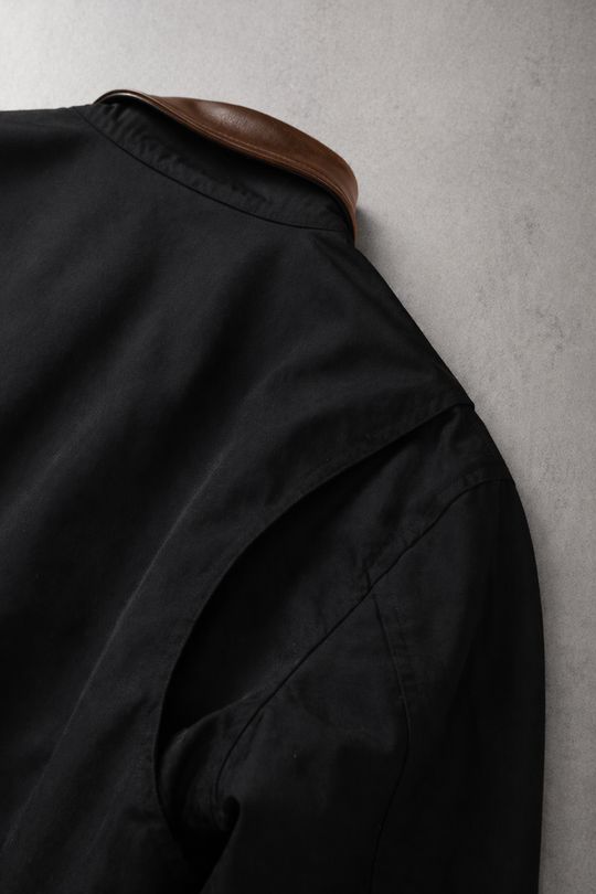 Retro Oversized Canvas Jacket - Black