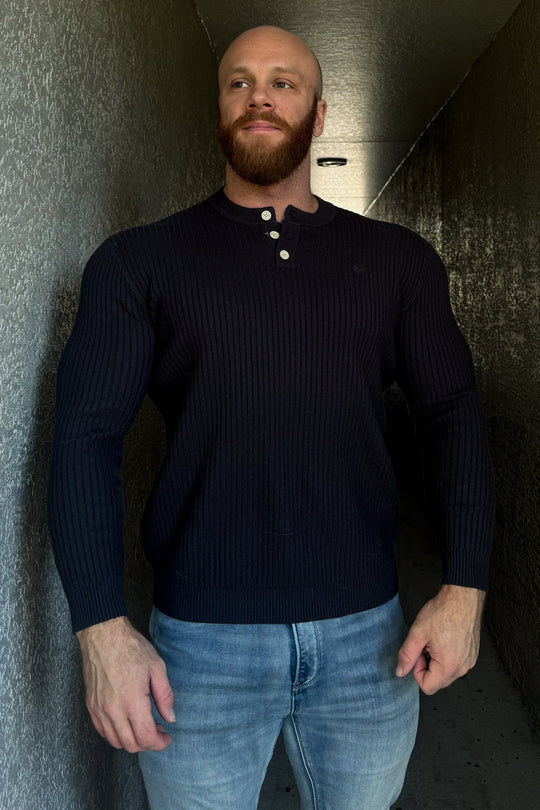 Classic Henley Sweater  - Dark Gray