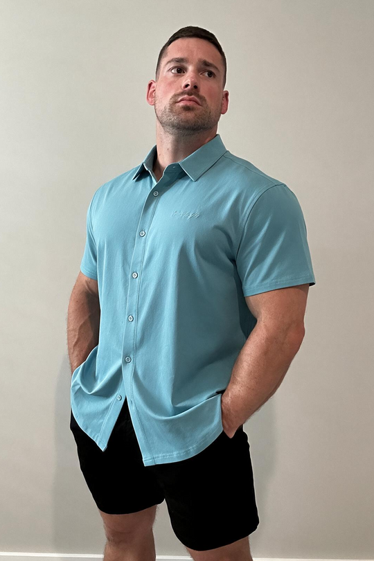 Muscle-Fit Stretch Short Sleeve Shirt - Light Teal