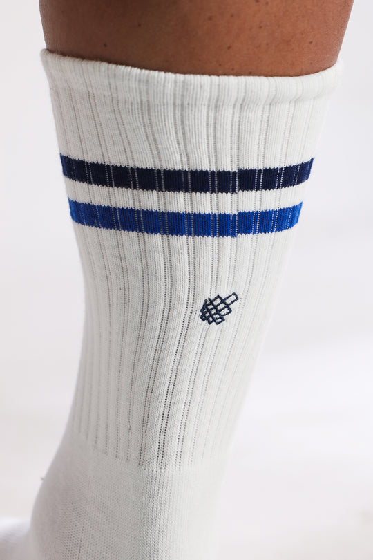Men's Striped Crew Socks - Blue and White