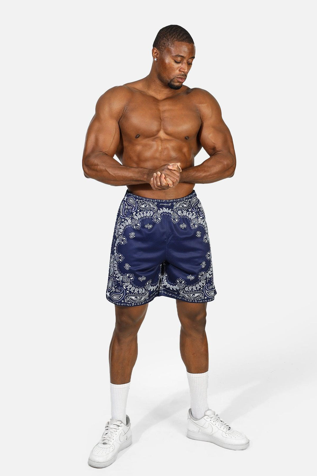Jersey Mesh 7.5" Gym Shorts - Navy Paisley