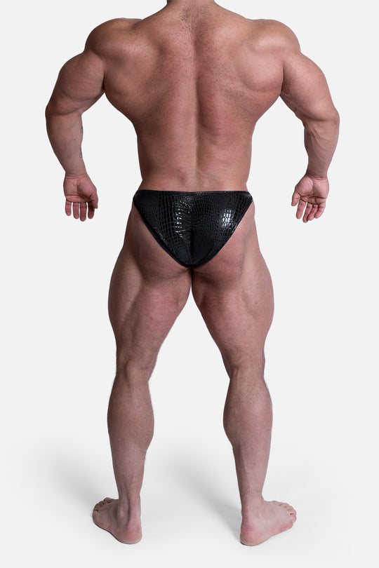 Men's Bodybuilding Posing Trunks - Black Metallic Croc Print