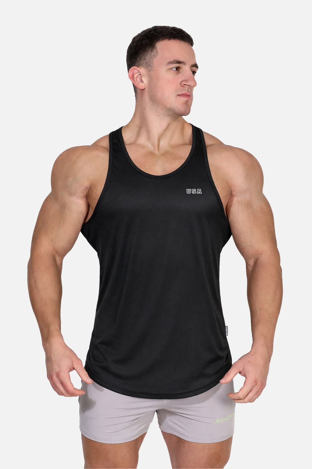 Fast-Dry Bodybuilding Workout Stringer - Black USA Logo