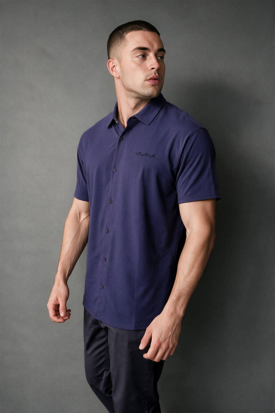Premium Stretch Button-Up Shirt - Navy Blue