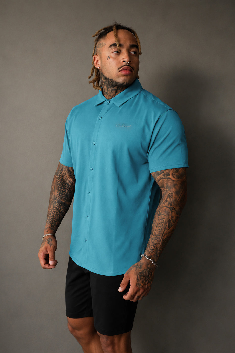 Premium Stretch Button-Up Shirt - Light Teal