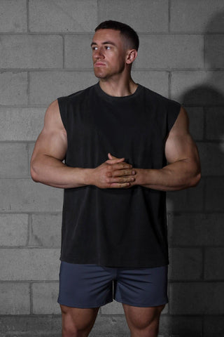 Oversized Washed Sleeveless T-Shirt - Washed Black