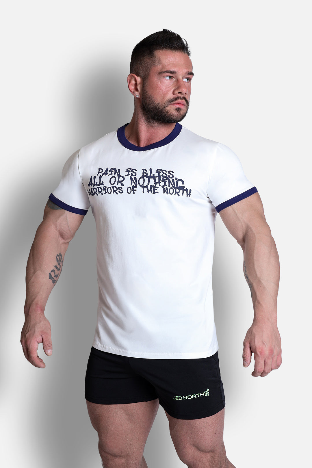 Muscle-Fit Ringer Tee - White w/ Navy Trim