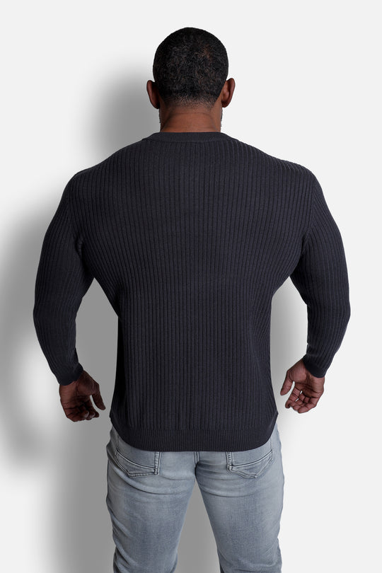 Ribbed Henley Collar Longsleeve  - Dark Gray