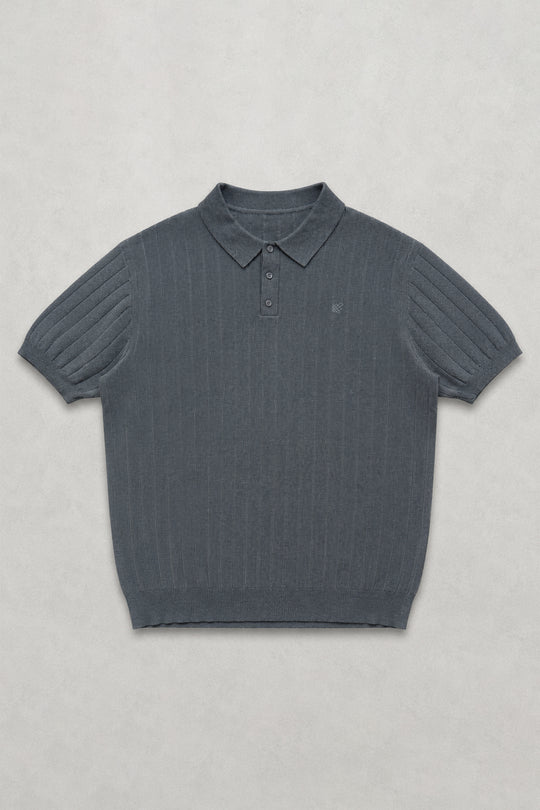 Rib Knit Collared Polo  - Storm Gray