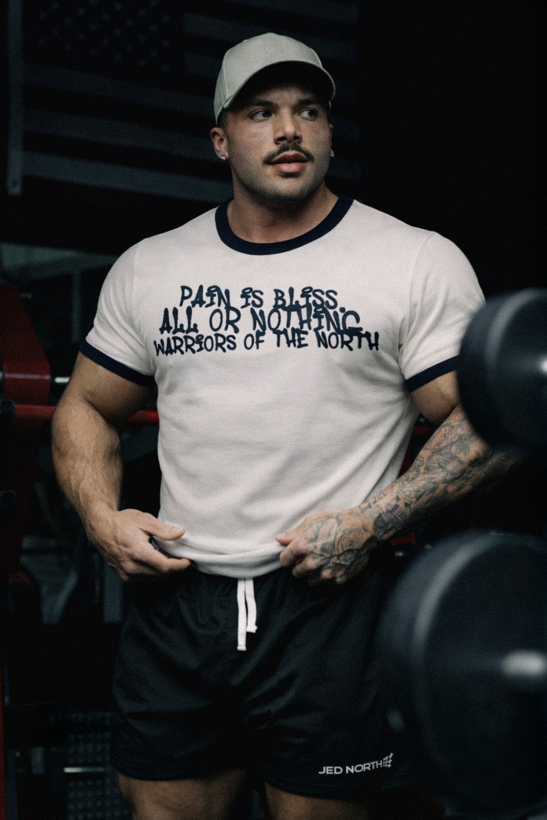 Muscle-Fit Ringer Tee - White w/ Navy Trim