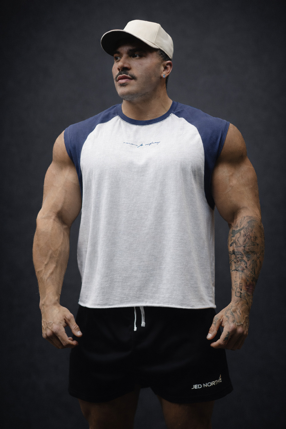 Raglan Sleeveless Tank Top - White & Navy
