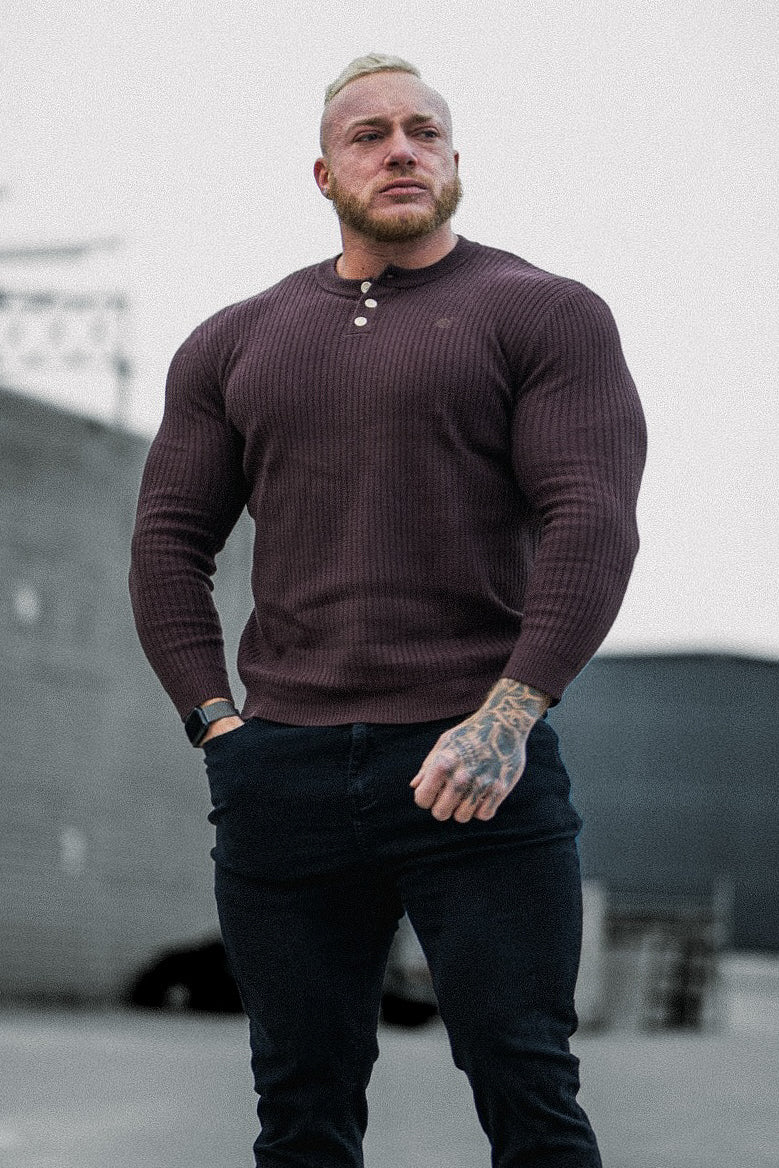 Classic Henley Sweater  - Brown